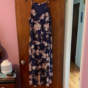 VENUS Navy and Pink Floral High Low Dress